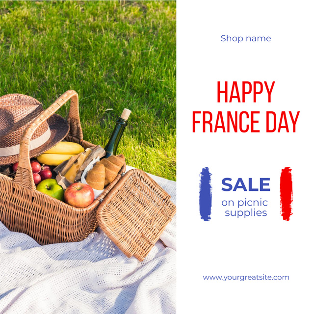 French National Day Celebration Announcement with Picnic Instagram Design Template