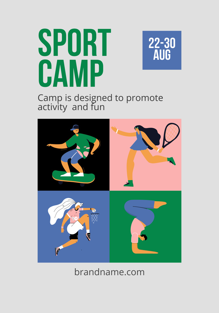 Sports Camp Announcement with Young Athletes Poster 28x40in Modelo de Design