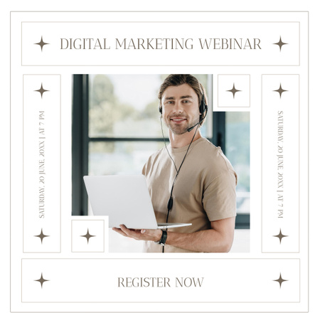 Digital Marketing Agency Webinar Proposal with Young Man LinkedIn post Design Template