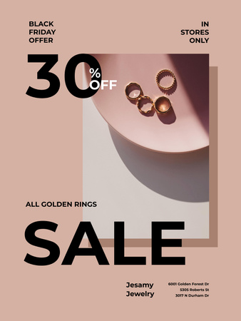 Designvorlage Schmuckverkauf mit glänzenden Ringen in Rot für Poster 36x48in