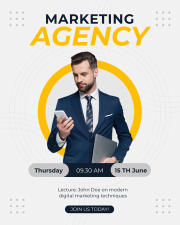 Marketing Agency Service Proposal with Young Businessman in Suit Instagram Post Vertical Design Template