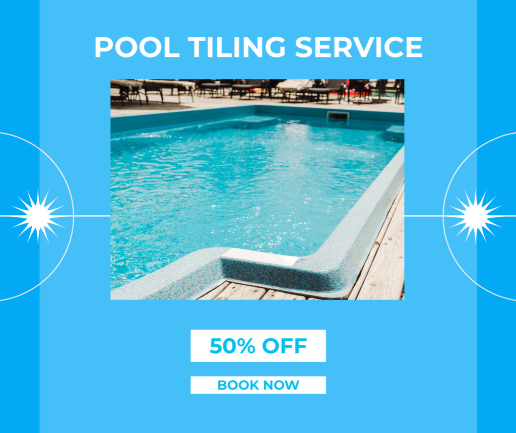 Ontwerpsjabloon van Facebook van Offer of Discounts on Pool Tiling Services In Blue