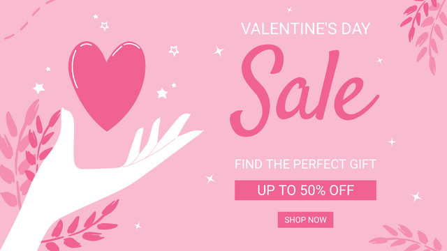 Valentine's Day Discount Offer with Pink Heart FB event coverデザインテンプレート