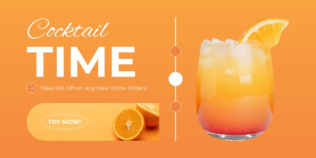 Cocktail Time Announcement with Discount on Drinks Twitter tervezősablon