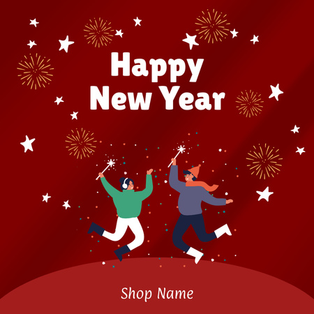 Festive New Year Card with Joyful People Instagram Design Template