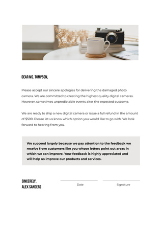 Camera Store customers support response Letterhead Design Template