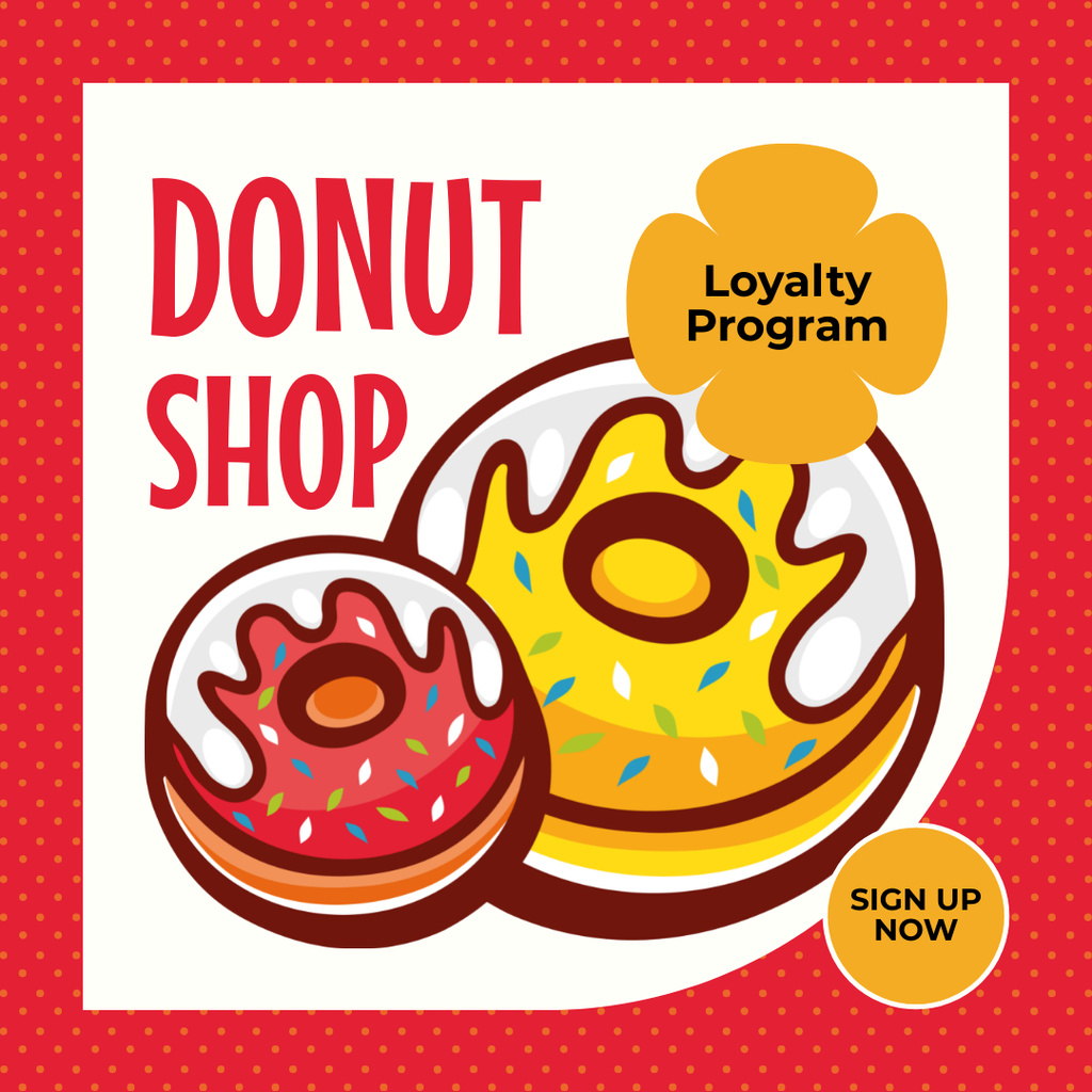 Doughnut Shop Ad with Bright Illustration of Donuts in Frame Instagram ADデザインテンプレート