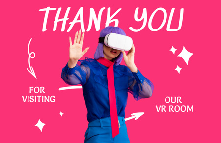 Platilla de diseño Thankful Phrase with Stylish Woman in Virtual Reality Glasses Thank You Card 5.5x8.5in