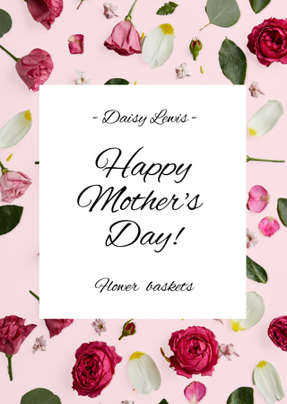 Template di design Mother's Day Holiday Greeting with Fresh Roses Postcard A6 Vertical