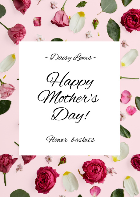 Template di design Mother's Day Holiday Greeting with Fresh Roses Postcard A6 Vertical