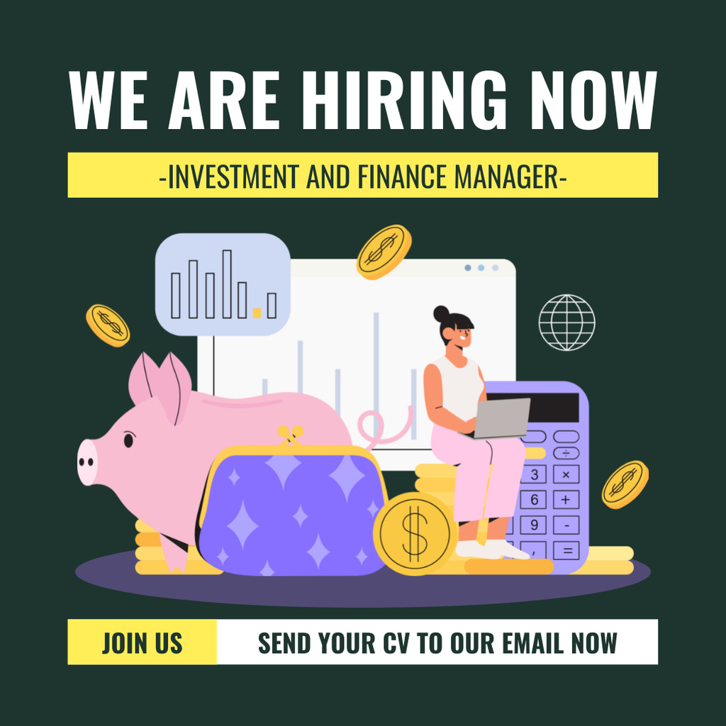 Investment And Finance Manager Hiring Now Instagram Πρότυπο σχεδίασης