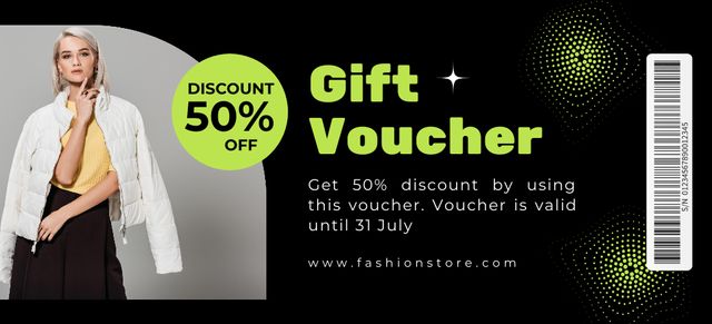 Women's Clothing Gift Voucher with Discount Coupon 3.75x8.25in Design Template
