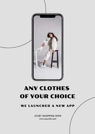 Fashion App with Stylish Woman on Chair Poster tervezősablon