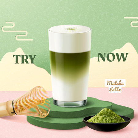Matcha Tea Offer with Utensils and Powder Instagram Design Template