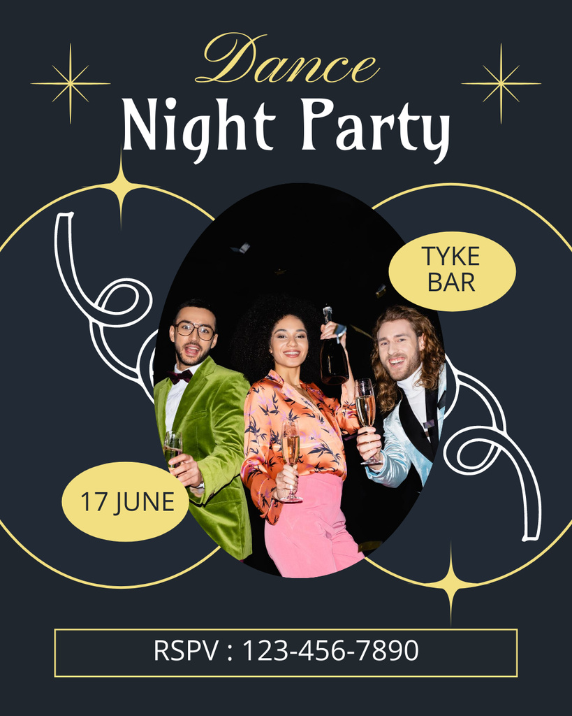 Night Dance Party Ad with Cheerful People Instagram Post Vertical tervezősablon