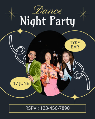 Night Dance Party Ad with Cheerful People Instagram Post Vertical Design Template