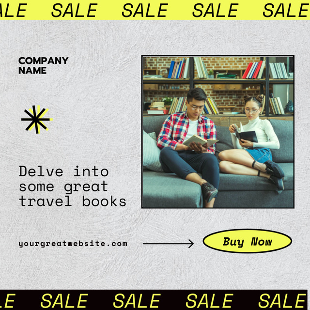 Travel Books Sale Ad with Friends Reading  Instagram Modelo de Design