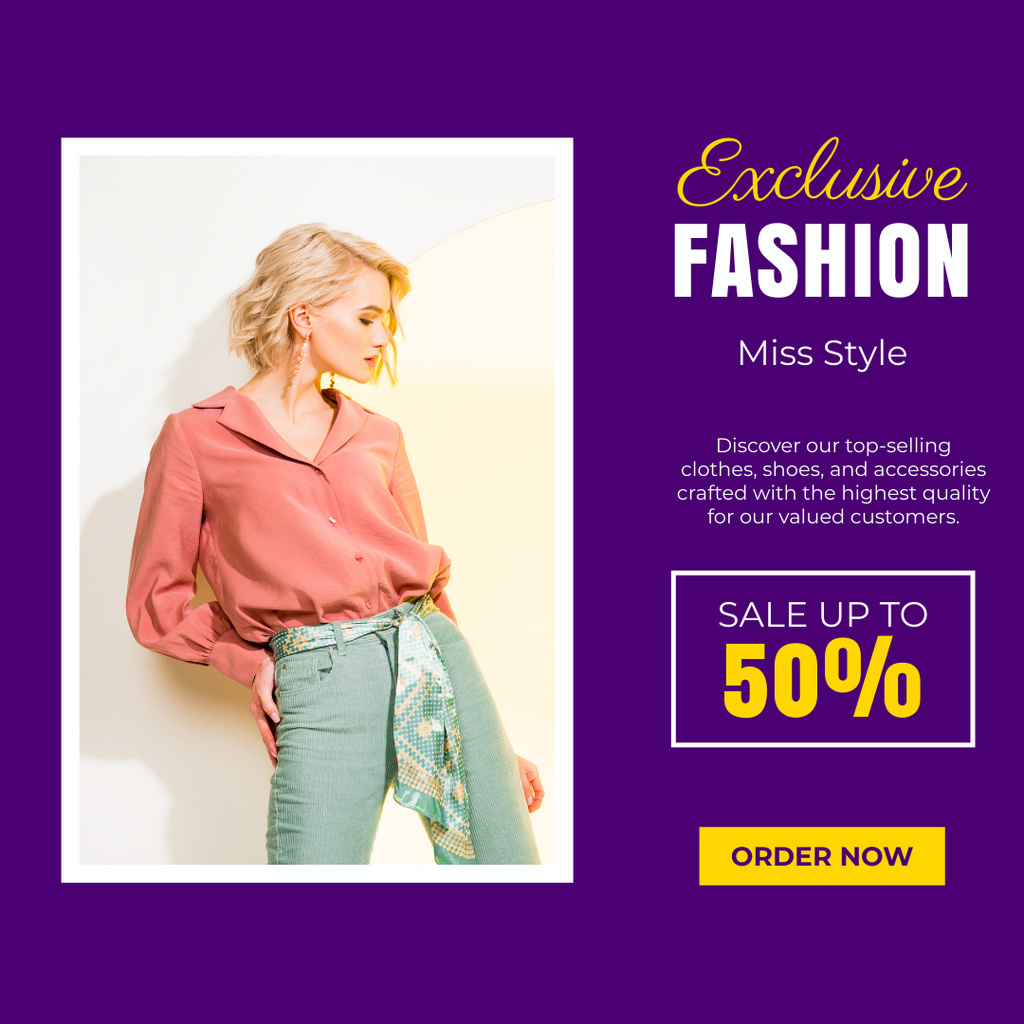 Ontwerpsjabloon van Instagram van Female Fashion Clothes Sale with Blonde in Jeans