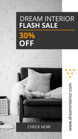 Designvorlage Verkaufsangebot für Innendekoration mit stilvollem Sofa für Instagram Story