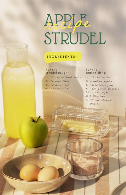 Plantilla de diseño de Apple Strudel Ingredients on Table Recipe Card 