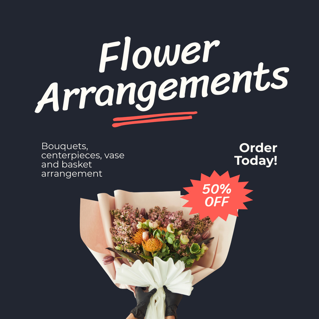 Designvorlage Flower Arrangements Offer with Great Discount für Instagram