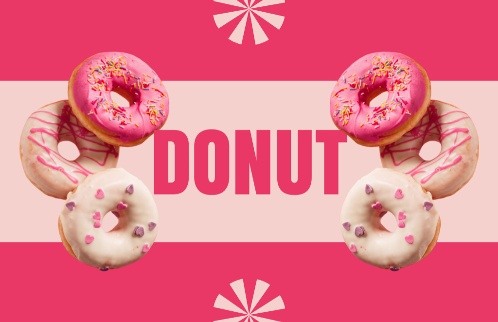 Donuts Retail Discount Program on Pink Business Card 85x55mm Tasarım Şablonu
