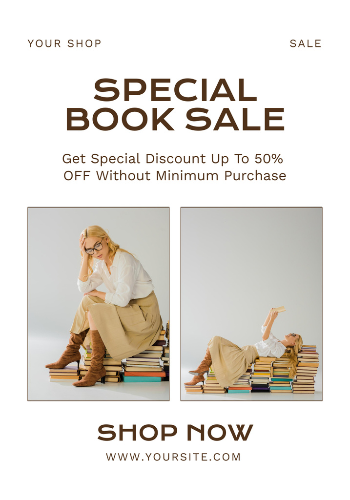Book Special Sale Announcement with Аttractive Blonde Poster 28x40in Design Template