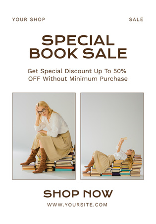 Ontwerpsjabloon van Poster 28x40in van Book Special Sale Announcement with Аttractive Blonde
