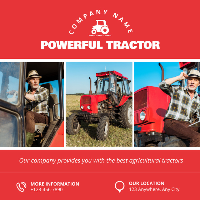 Ontwerpsjabloon van Instagram van Farming Tractors Selling