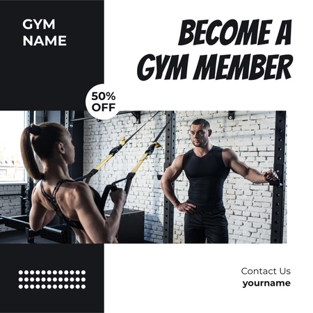 Gym Membership Offer with People doing Workout Instagram Design Template