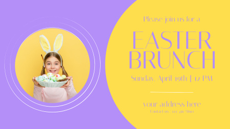 Velikonoční brunch Ad s roztomilou holčičkou držící talíř barvených vajíček FB event cover Šablona návrhu