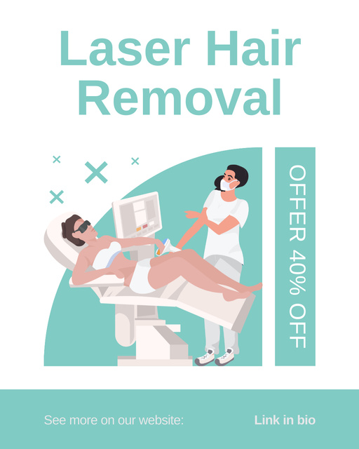 Designvorlage Offer Discount on Laser Hair Removal on Blue für Instagram Post Vertical