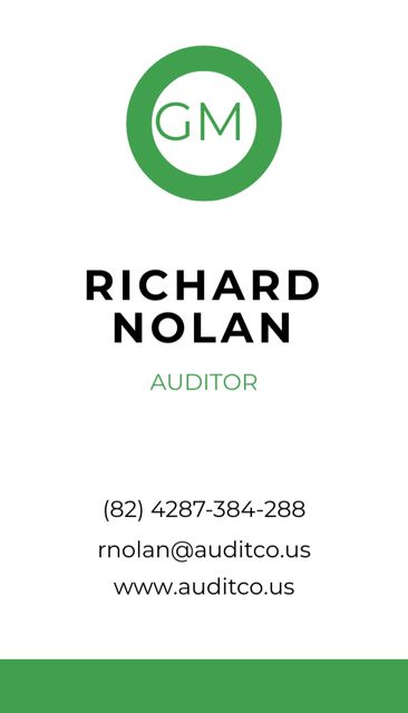 Auditor Services Offer on Modern Green and White Layout Business Card US Vertical – шаблон для дизайна