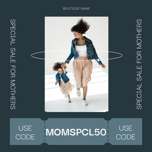Modèle de visuel Promo Code Offer with Stylish Mom and Daughter - Instagram AD