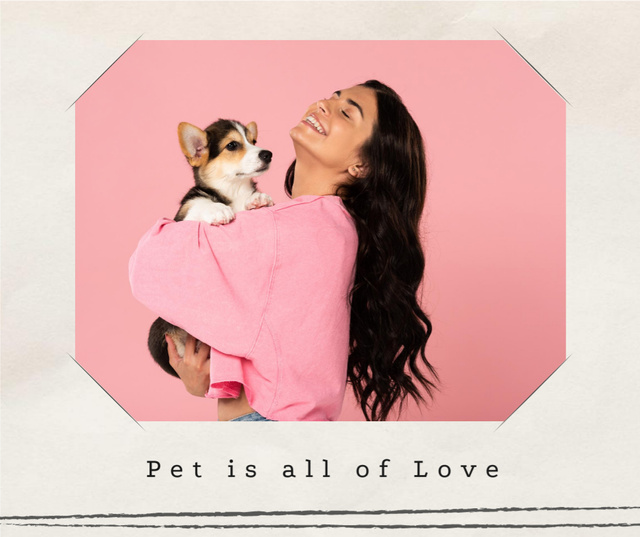 Woman with her Dog at home Facebook Design Template