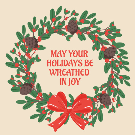 Winter Holidays Wishes with Festive Wreath Instagram tervezősablon
