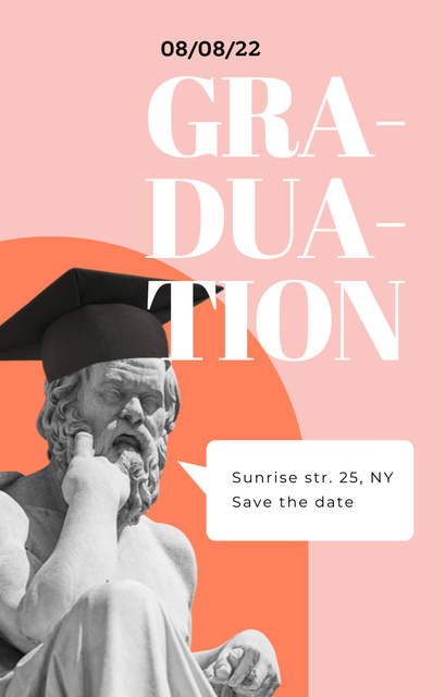 Graduation Event With Sculpture In Hat Invitation 4.6x7.2in Design Template