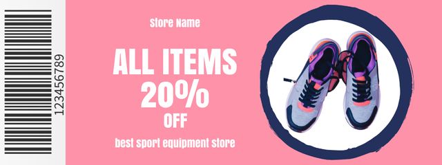 Sport Equipment Store Offer with Modern Running Sneakers Coupon Design Template