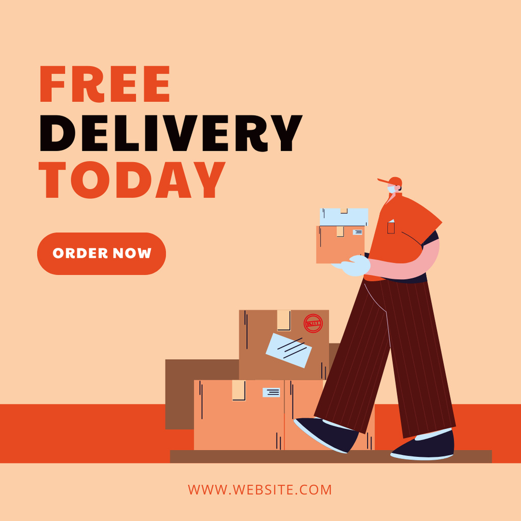 Free Delivery Of Order Promotion With Orange Color Instagram Tasarım Şablonu