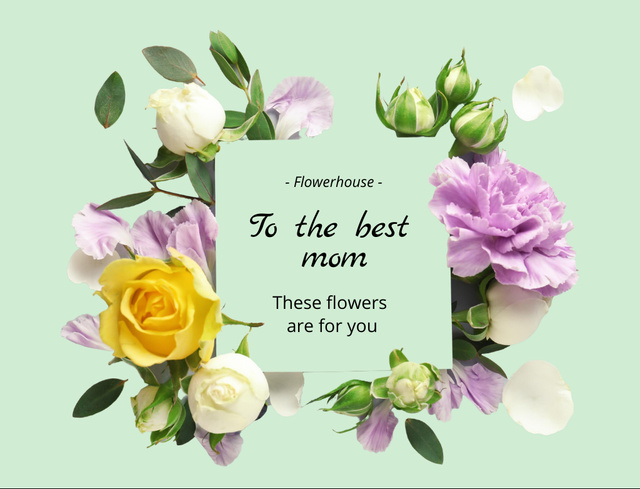 Mother's Day Holiday Greeting with Fresh Flowers Postcard 4.2x5.5in Design Template