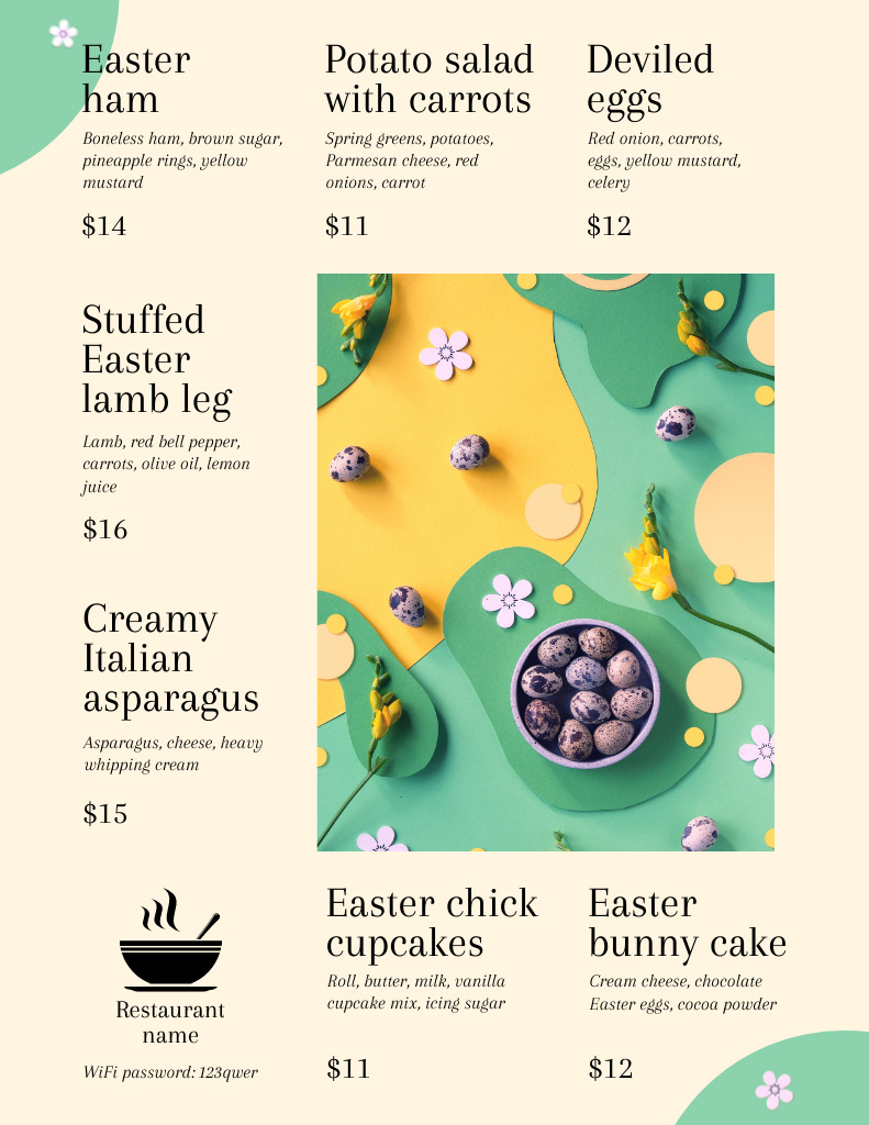 Easter Meals Offer with Childish Decor Menu 8.5x11in – шаблон для дизайну
