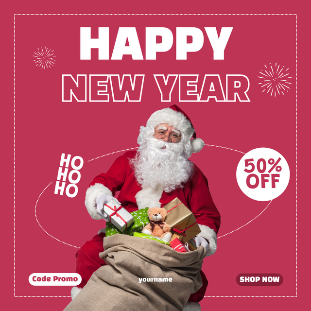 New Year Holiday Greeting with Santa Claus Instagram Modelo de Design