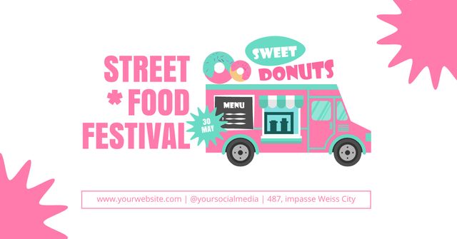 Ontwerpsjabloon van Facebook AD van Street Food Festival Announcement with pink truck