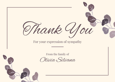 Funeral Message With Sympathy And Illustrated Twigs Card Design Template