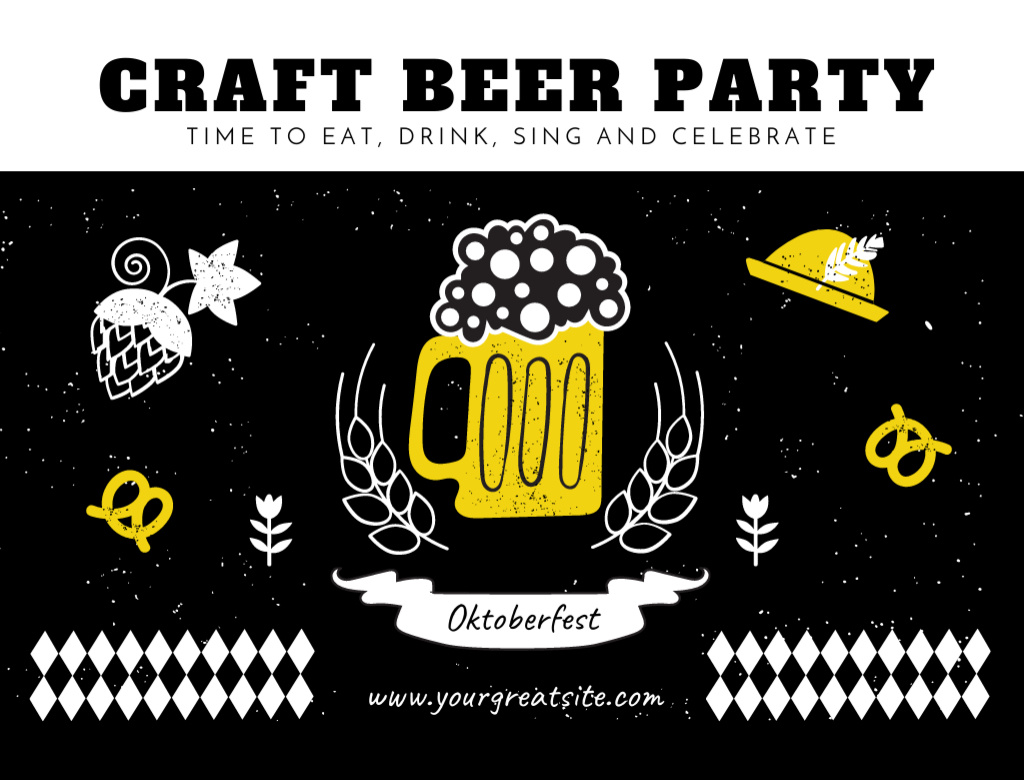 Traditional Oktoberfest Treat With Illustration of Craft Beer Postcard 4.2x5.5in Πρότυπο σχεδίασης