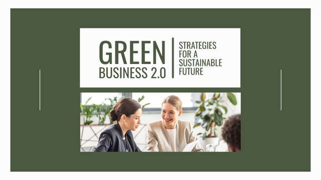 Business Meeting to Discuss Green Business Strategy Presentation Wide Design Template
