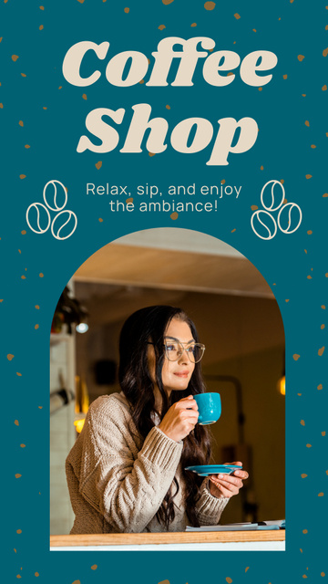 Coffee Shop Offer Exquisite Coffee In Cup In Blue Instagram Story Modelo de Design