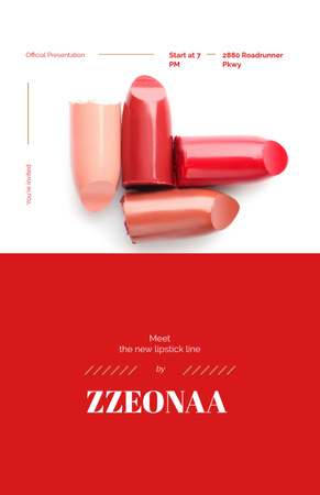 Set Of Lipstick Pieces For Cosmetics Presentation Invitation 5.5x8.5in Design Template