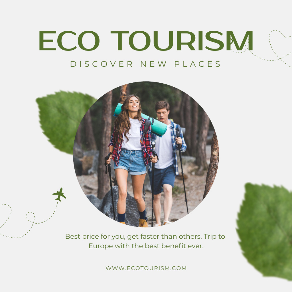 Eco Tourism Ad with Couple Hiking Instagram Design Template