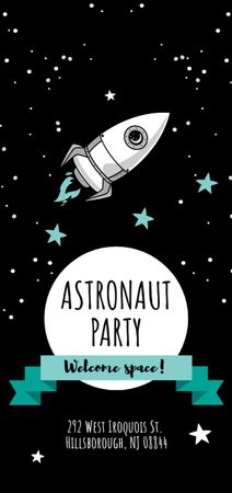 Astronaut party announcement with Rocket in Space Flyer DIN Large Design Template